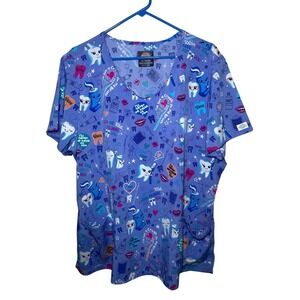 Dickies Periwinkle Womens 2XL Dental Print Scrub Top